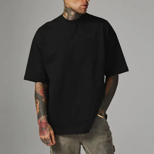 Men's Heavyweight Cotton 280gsm Rib CrewNeck Drop Shoulder Oversized Streetwear T-Shirts Custom Logo Boxy Fit Printed Pattern