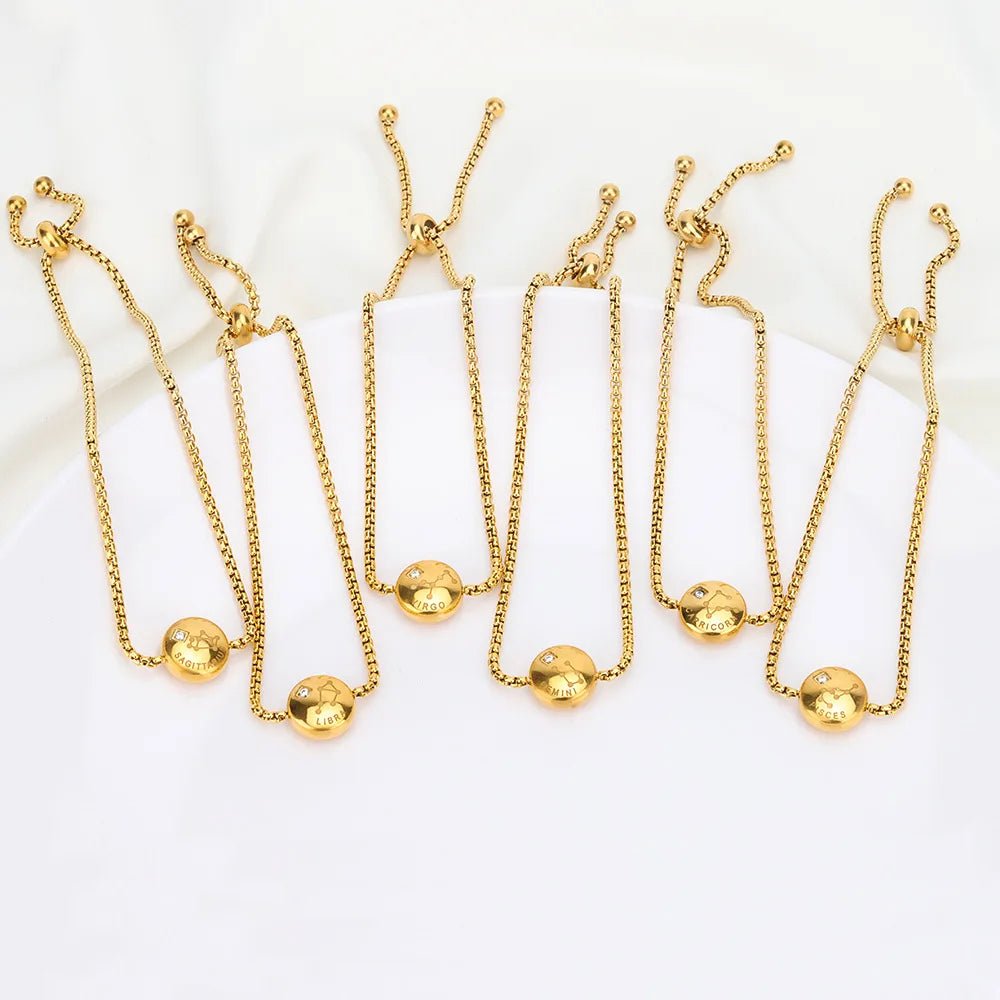 Zodiac Sign Charm Bracelet 18K Stainless Steel Gold Plated Adjustable Birthstone Nice Jewelry Statement Bracelets
