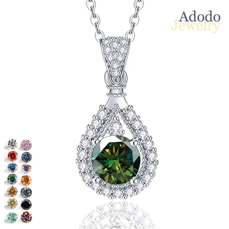 Wholesale 1CT Colorful VVS GRA Round Cut Moissanite Jewelry Classic Fashion S925 Sterling Silver Water Drop Pendant Necklace