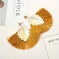 HOVANCI New Winter Creative Gold Plated Tassel Statement Earring Bohemian Colorful Geometric Metal Fan Tassel Earring