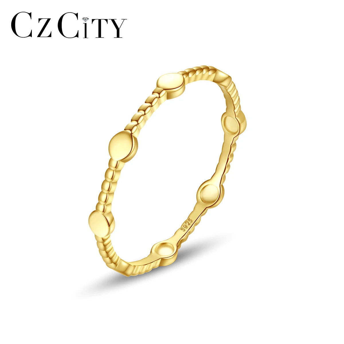 CZCITY 925 Sterling Silver No Stone Wedding and Woman Finger Simple Lady Unique Eternity Band Ring