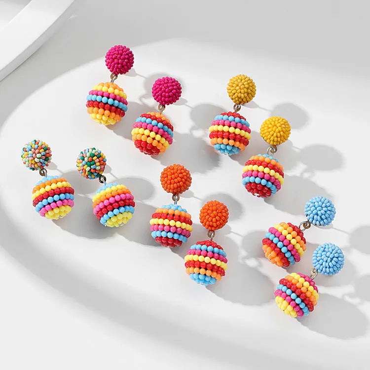 SC High Quality Handmade Beaded Statement Earrings Women Wholesale 18 Types Rainbow Beads Ball Dangle Earrings for Girls