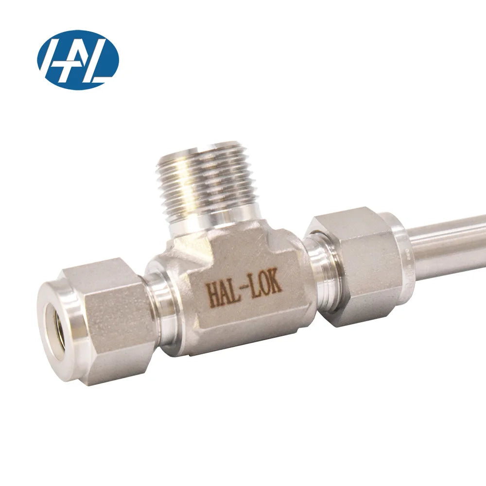316 Stainless Steel Polished Compression Fitting Male Tee High Pressure NPT Thread Forged Parker BSPT Standards HAL-LOK Brand