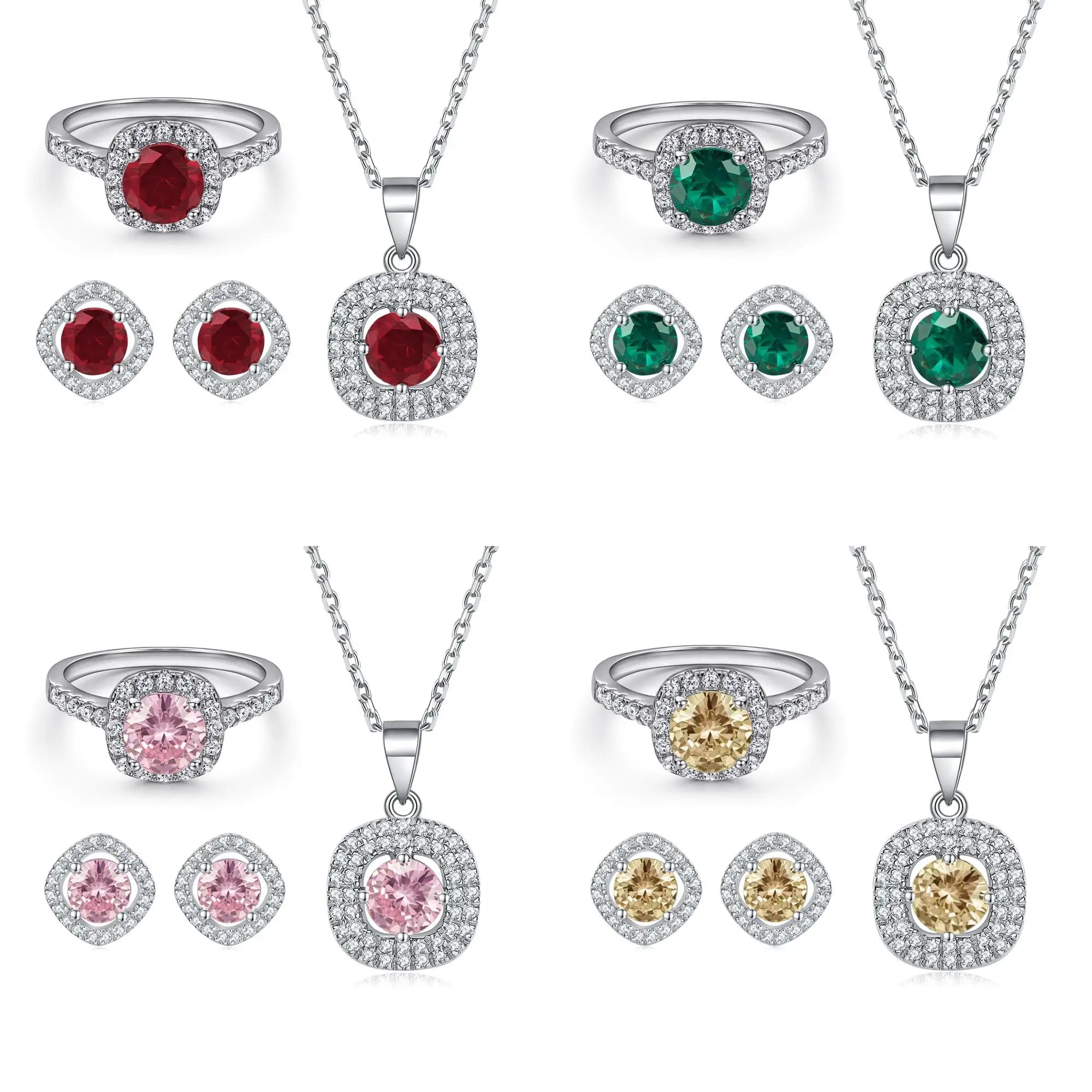 Fine Jewelry Sets Custom 925 Silver Zircon Necklace/Earring/Ring for Women