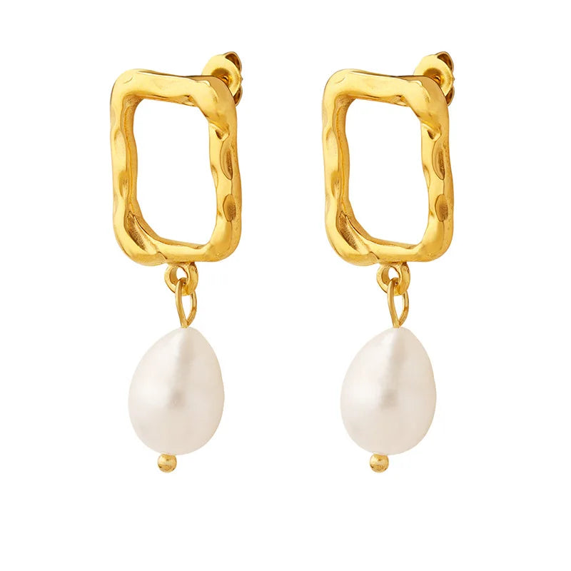 European and American Cool Style Palace Style Irregular Geometry Freshwater Pearl Earrings Women's Earrings