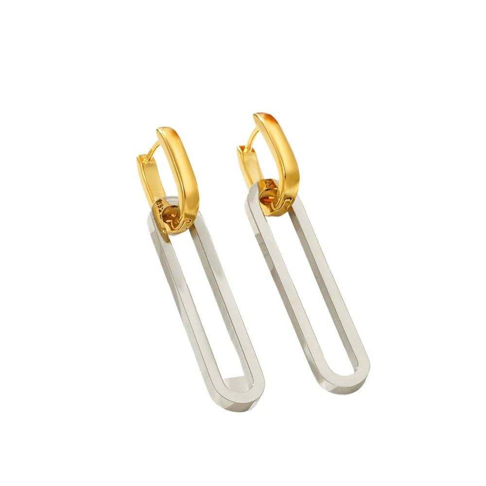 Women's Long Drop Gold & Silver Stud Earrings Removable Geometric Stainless Steel Fashion Jewelry for Parties