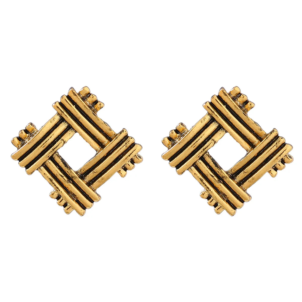 Minimalist Style Striped Square Alloy Geometric Earrings Wholesale Retro Metal Star Flower Stud Earrings