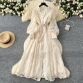 LW0696 High-End Women'S Dress 2025 Spring Embroidered V-Neck Lantern Sleeve Long Skirt Casual Women'S Dresses