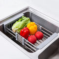 Stainless Steel Kitchen Sink Drain Basket Non-Folding Standing Type Multifunction Drain Rack Sink Tray Fruit Vegetable Washing