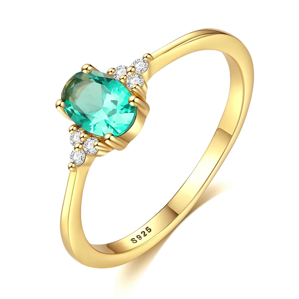 Fine Jewelry 18K Gold Plated Women 925 Sterling Silver Engagement Wedding Large Oval Shape Green Cubic Zirconia Gemstone Rings
