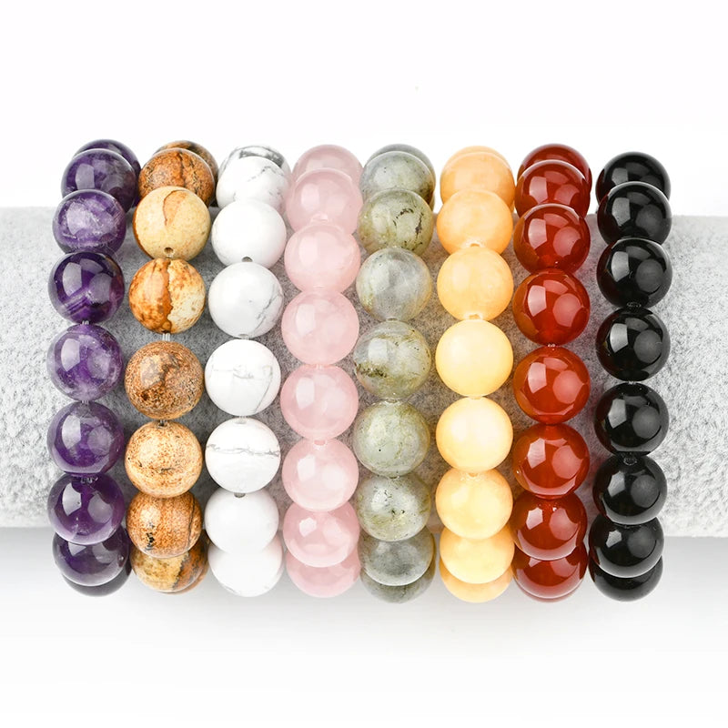 Natural Elastic String Adjustable Charka Crystal Bead Natural Stone Bracelet 12Mm