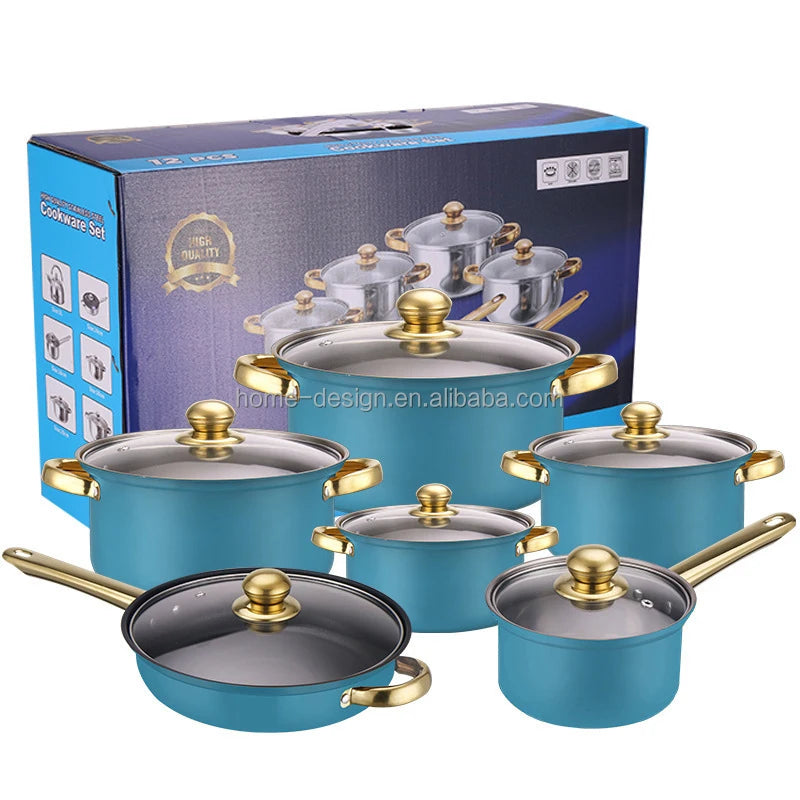 Anti-Rust Stainless Steel Cookware Set Non-Stick Kitchenware Including Fry Pan Cooking Pot for Kitchen Use Metal
