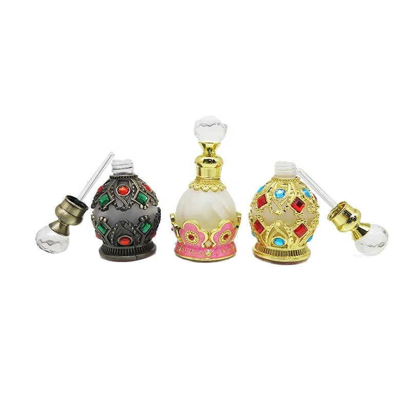 Custom 15 ml Arabic Dubai Attar Oil Glass Bottle Cosmetic Oud Oil Packaging Container With Glass Stick