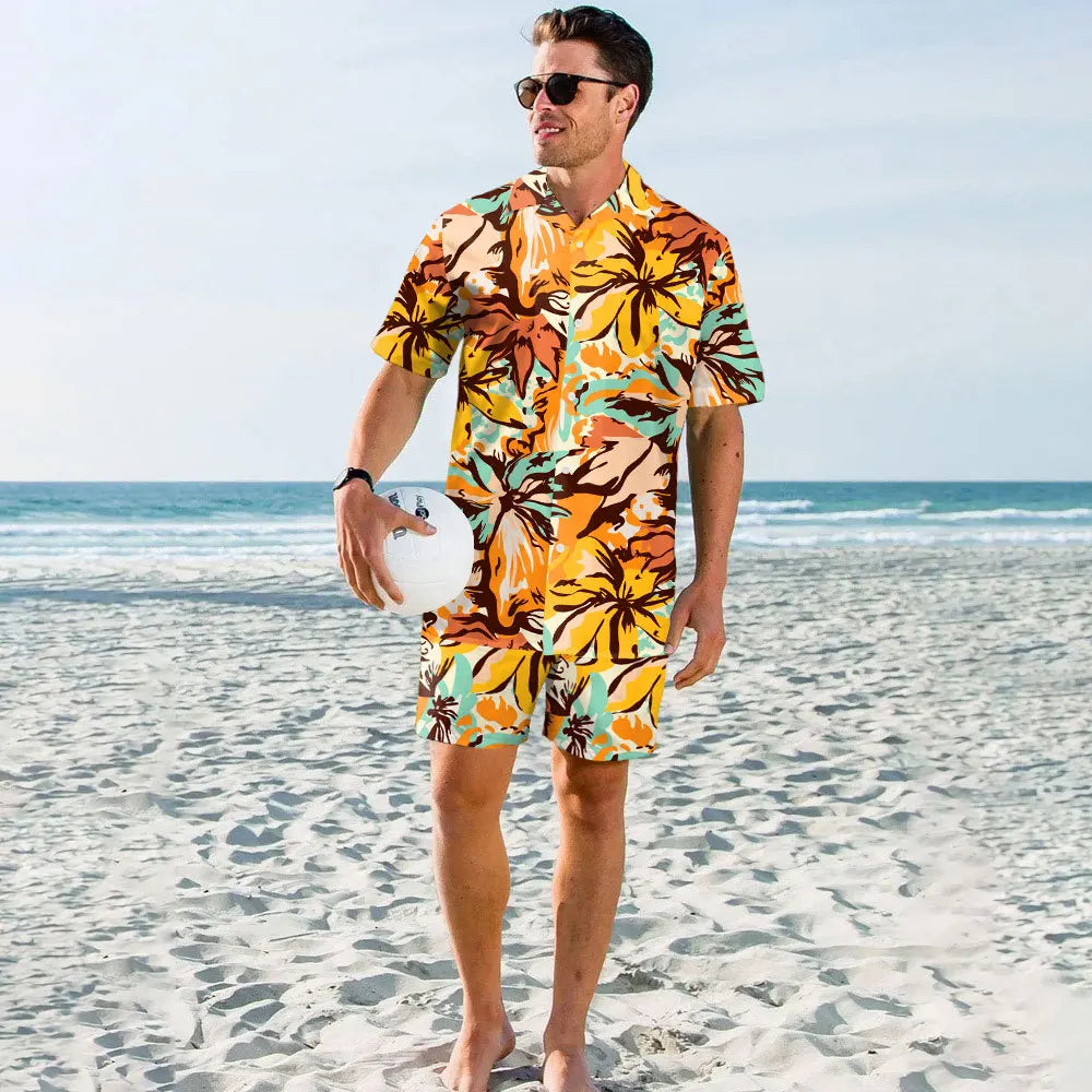 Custom Men's Casual Loose Fit Short Sleeve Hawaiian Print Shirt Summer Beach Tops Blouse-Single Pack Digital Printing