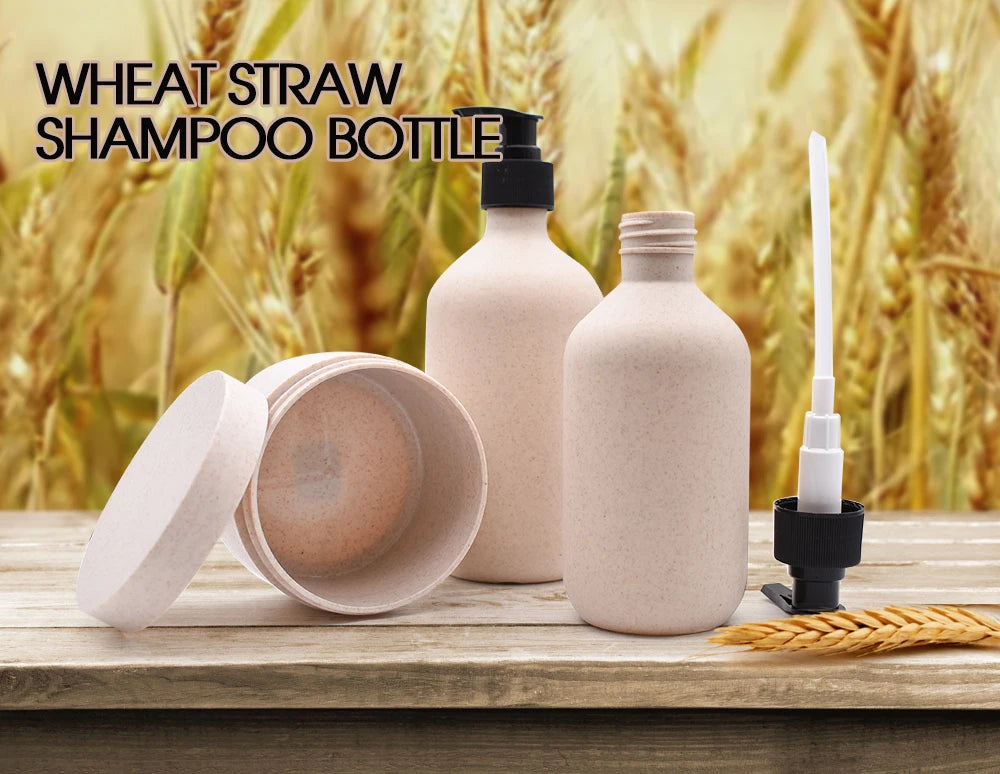 Luxury Hotel Amenities Home Bath Shampoo Empty Cosmetic Pump Packaging Wheat Straw Biodegradable Plastic Bottle