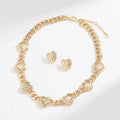KJ Designer 18K Gold Plated Textured Heart Choker Necklace Earrings Jewelry Set for Women Girl