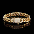 Miss Jewelry Urban Jewelry Men's 18 k Gold Cuban Chain Zircon Spring Buckle Stainless Steel Bracelet