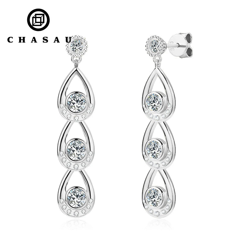 Classic 925 Silver Mossanite Jewelry 4mm & 3mm VVS1 D Moissanite Earrings Women's Teardrop Dangle Long Drop Earrings with GRA
