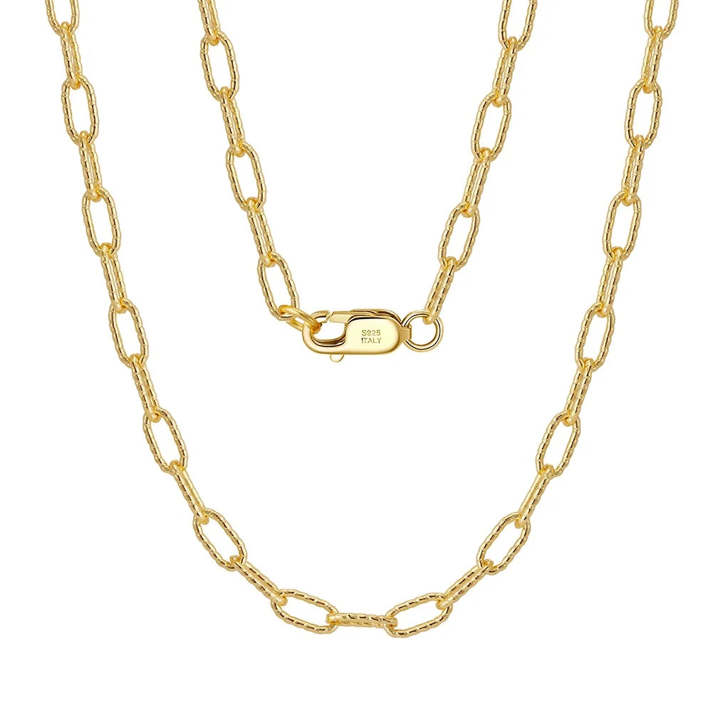 RINNTIN SC67 Fine Jewelry Quality S925 Chain Necklace Sterling Silver Chain 14K Gold Plated 3*6.4mm Screwed PaperClip Chains