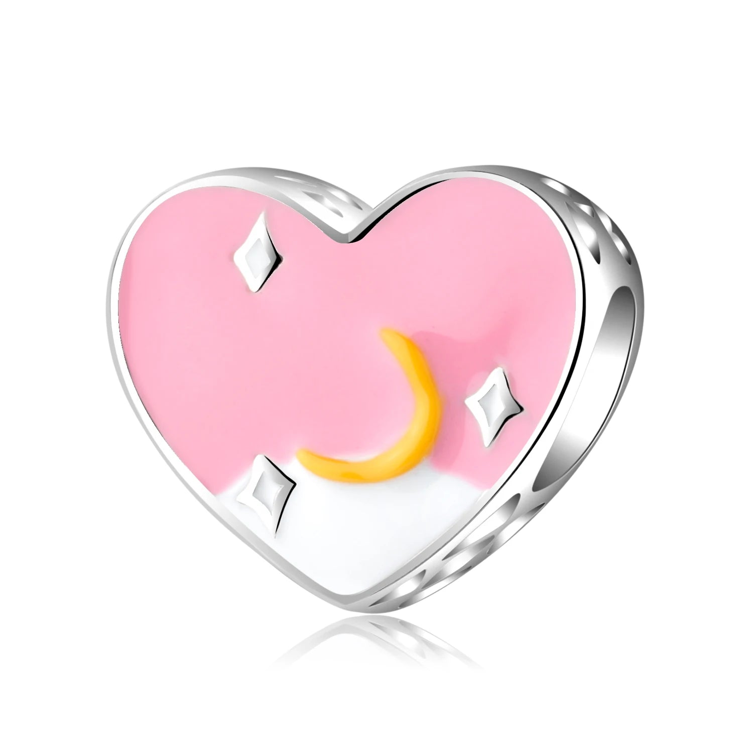 Enamel Charm 925 Sterling Silver Heart Shape Bead Planet Pattern Fine Bead for Original Women Bracelets Fashion Jewelry Making