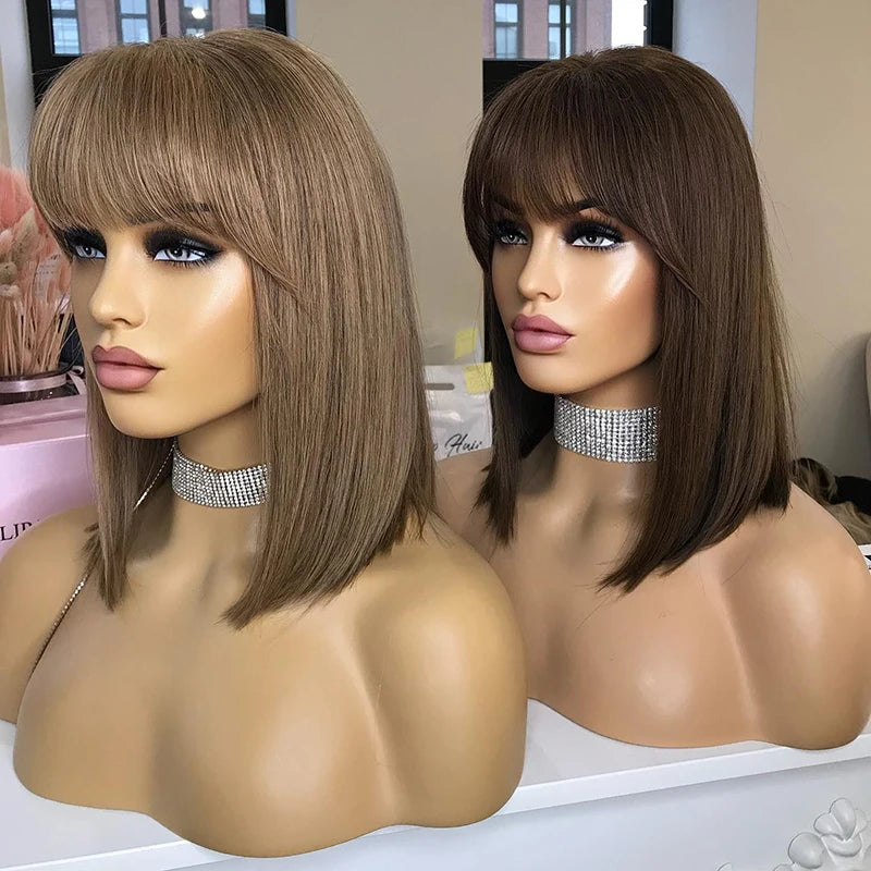 Light Golden Brown Shoulder Length Invisible Lace Human Hair Wig for White Women 613 13X6 Hd Lace Frontal Wig