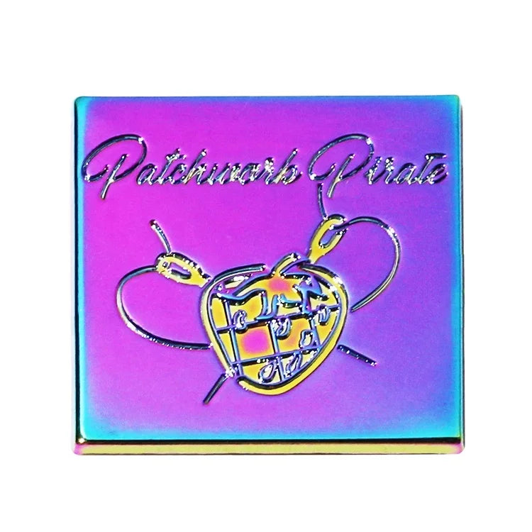 Recycled Bags Metal Plate Hardware square Shape Engraved Name rainbow Label Emblems for Hats