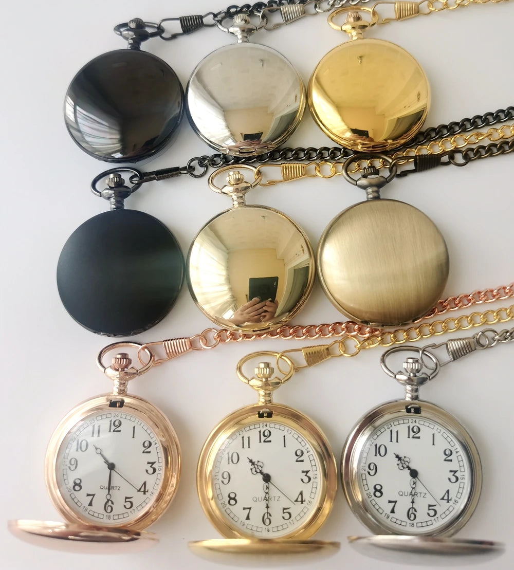 Fashion Smooth 9 Colors Alloy Men Quartz Antique Fob Polished Non-Waterproof Pocket Watches