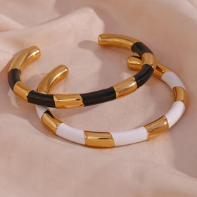 Dropshipping Fashion Jewelry Bracelets Bangles Enamel 18K Gold Plated Stainless Steel Bangles Jewelry Women