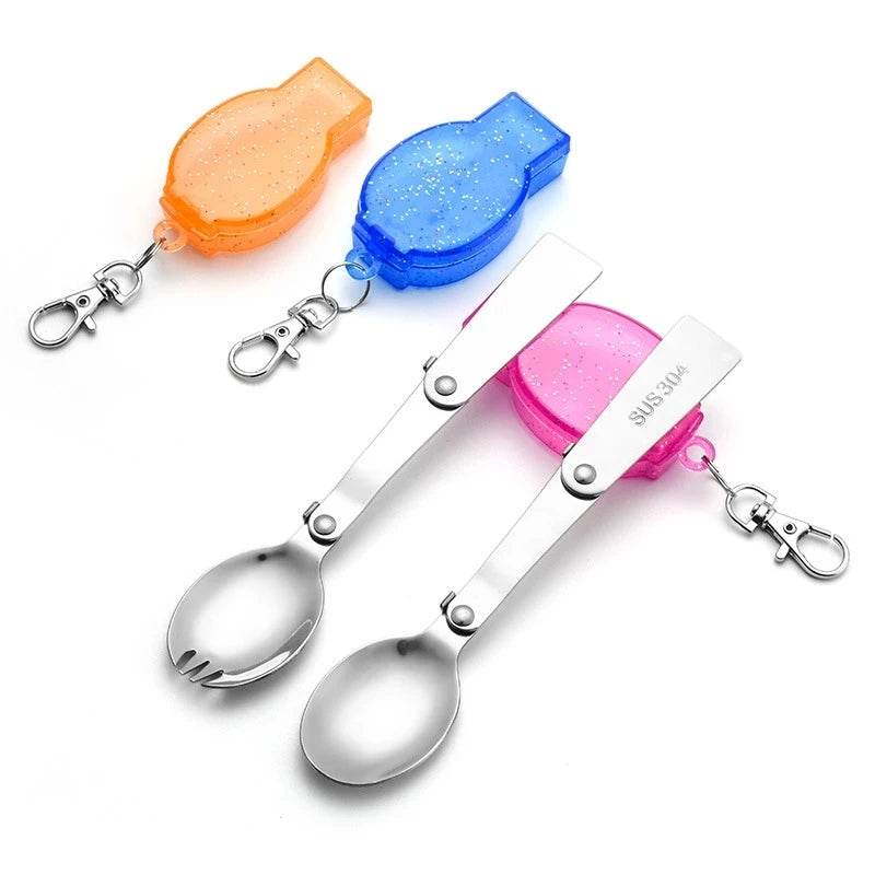 Portable Folding Camping Cutlery Travel Tableware Picnic Stainless Steel Pocket Spoon And Fork Set
