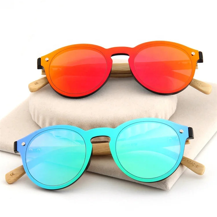 Outdoor Driving UV 400 Proof Sunglasses Colorful Round Framed One-piece Sunglasses Men Women Wooden Sunglasses