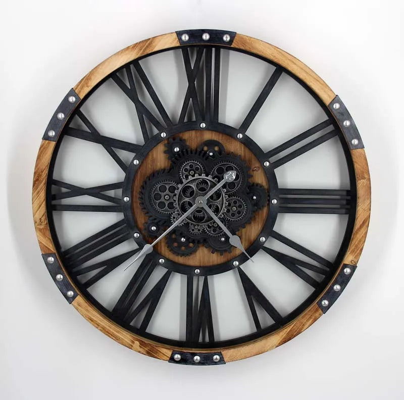 Infinity Time 21 Inch Vintage Rustic Farmhouse Wooden Moving Gears Wall Clock for Home Living Room Decor