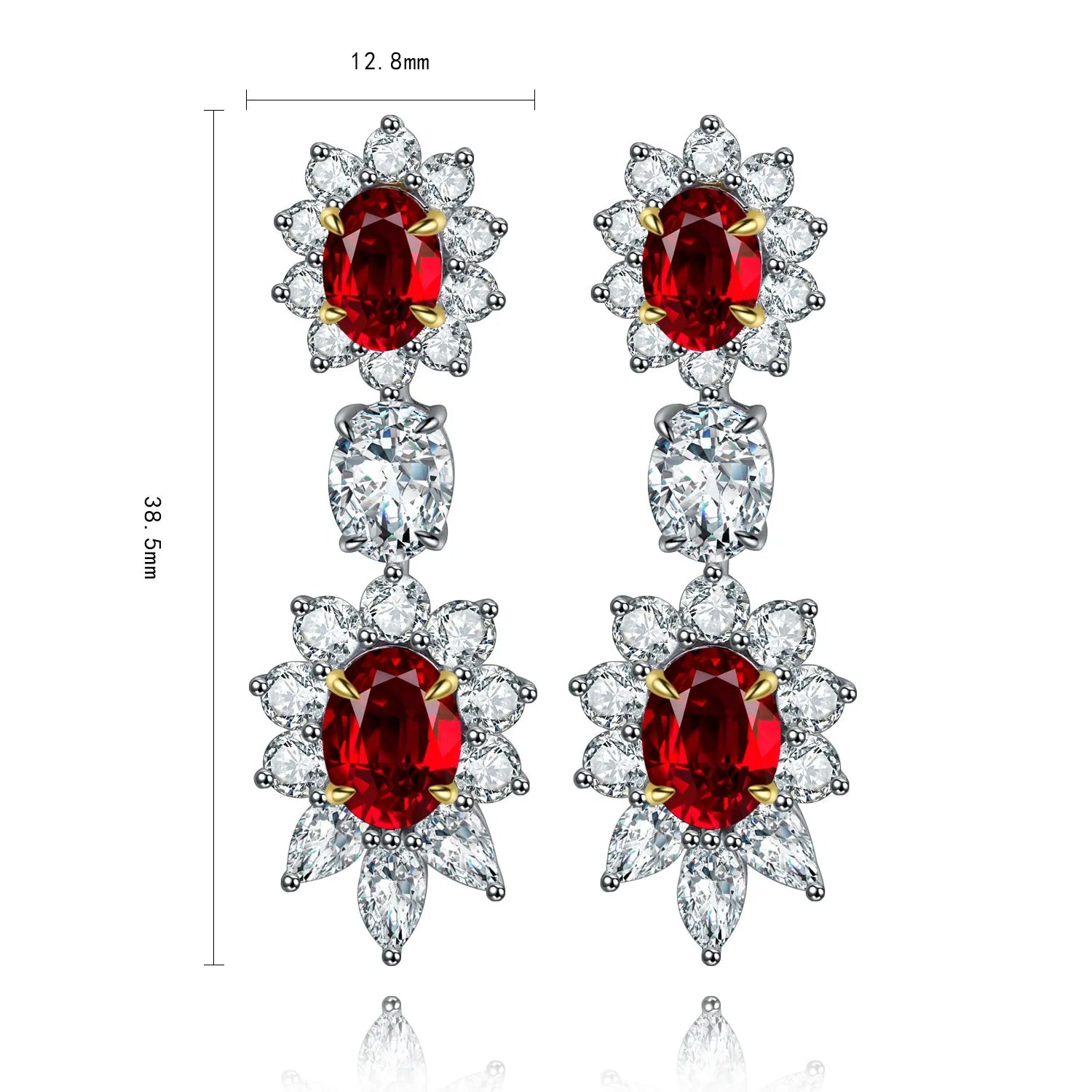 Vintage S925 Silver Lab Grown Ruby Stud Earrings Claw Setting 9.35g Weight Unisex Elegant Geometric Design Valentine's Day Gift