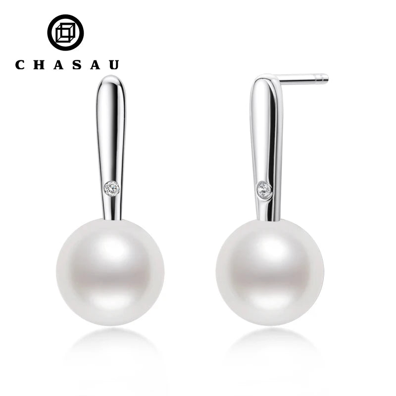 Sterling Silver Ear Studs Simple Wooden Stick Natural 6.5-7mm Freshwater Pearl Stud Earrings for Women Mom