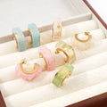 Italian Luxury Style Stainless Steel Women's Jewelry Gold Plated Color Stone C Shape Hoop Huggie Earrings Wholesale Bulk Fashion