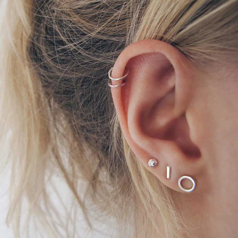 EManco Tarnish Free 316L Stainless Steel Piercing Earrings Set Geometric Earrings No Pierced Ear Clips