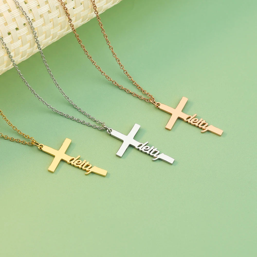 Customizable Stainless Steel Name Letter Necklace Trendy Geometric Cross Personalized Creative DIY Name Pendant
