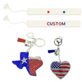 Custom Crystal Diamonds American USA Texas Flag Keychain Bling Purse Charm Backpack Key Rhinestone Puffy Keychain and Bracelets