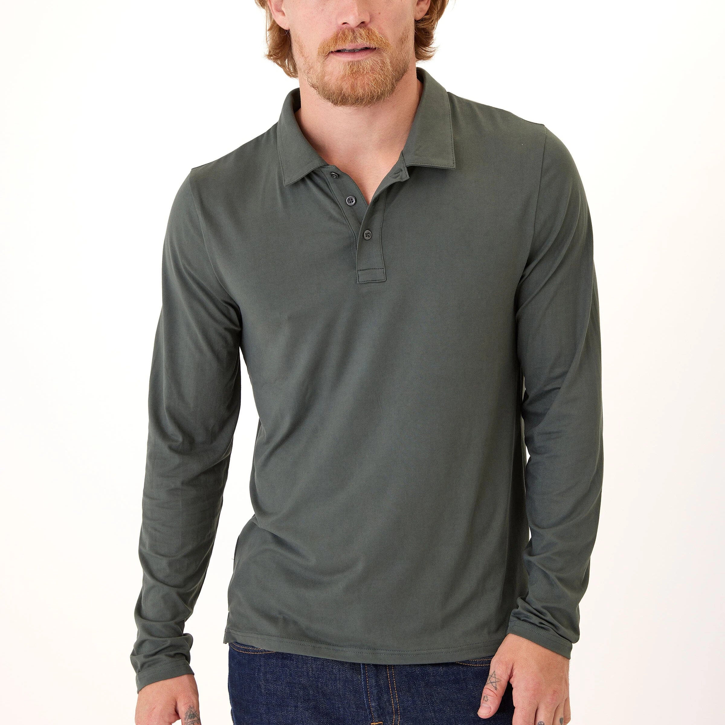 OEM Custom Men's Solid Knitted Long Sleeve for Shirts Button Snap Lightweight Stretch