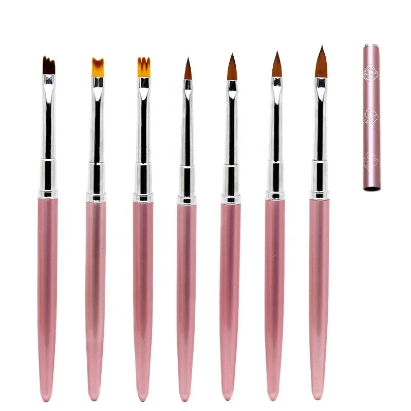 Hot Sell Professional Custom pink Handle Oval Nail Brush Flat Nail Brush Liner Nail Brush