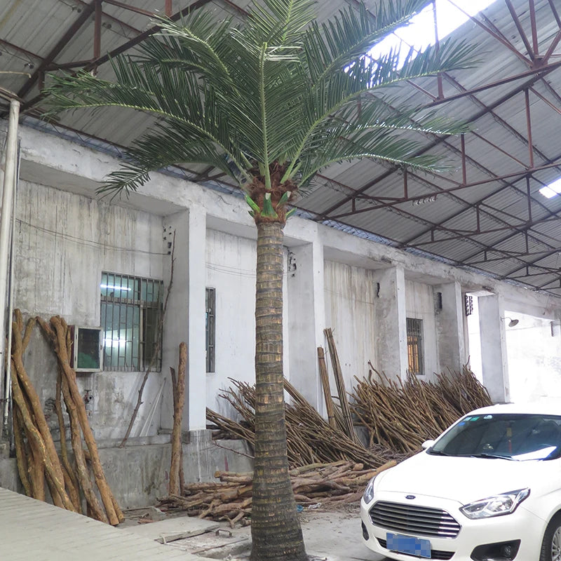 Large Fiberglass Tree Trunk Green Plastic Leaves Artificial Coconut Palm Tree for Sales