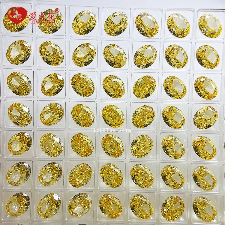 Hot Sale 5A Ice Crushed Cut Cubic Zirconia Vivid Fancy Yellow Color Oval Brilliant Cut for Jewelry Loose CZ Zircon Stone