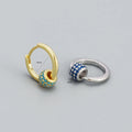 925 Silver Cubic Zirconia Geometric Crystal Rhinestone Hoop Earrings Colorful 18K Gold Plated Rotatable Pendant Huggie Earrings