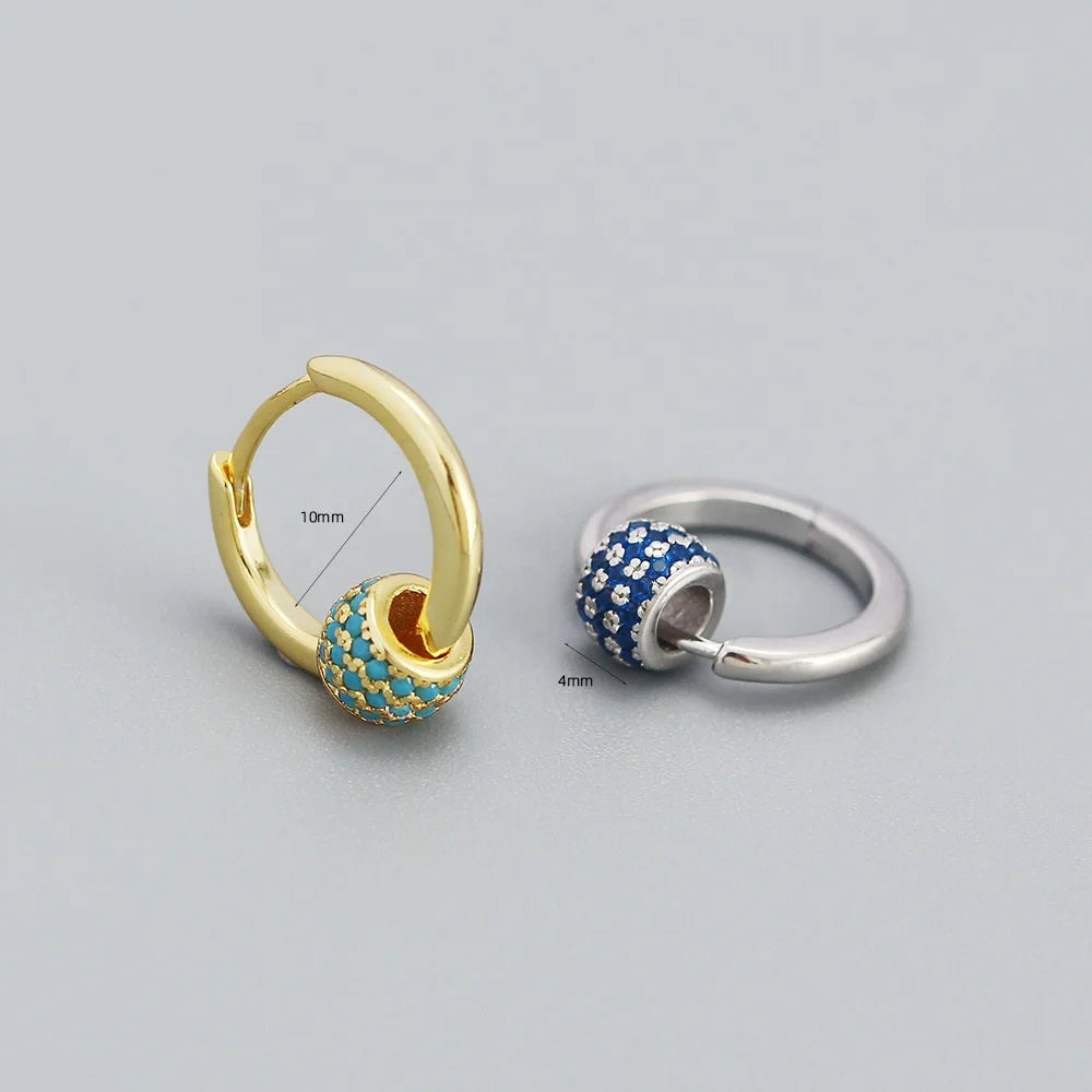 925 Silver Cubic Zirconia Geometric Crystal Rhinestone Hoop Earrings Colorful 18K Gold Plated Rotatable Pendant Huggie Earrings