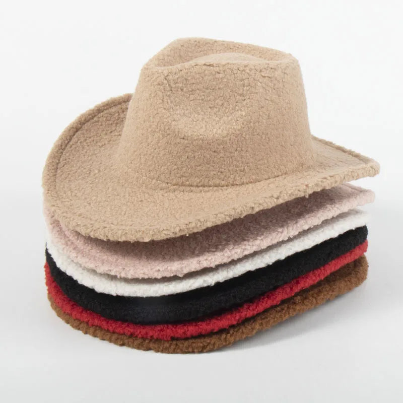New Design Plush Cowboy Hats Women Wool Western Fedora Hat for Wholesale