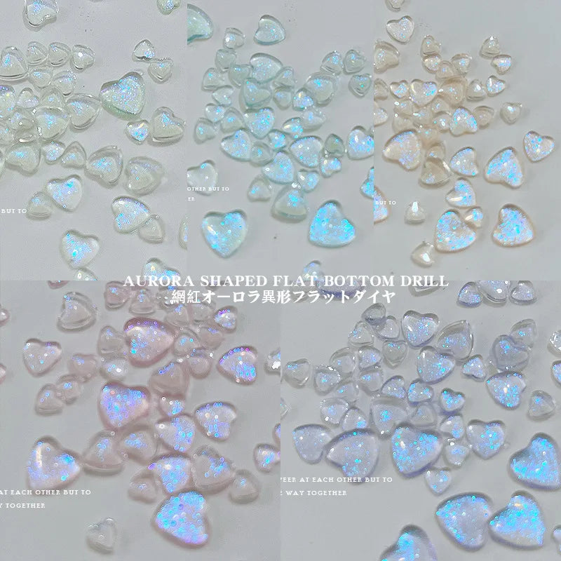 50pcs Mixed Size Love Jewelry Nail Charms Aurora Heart Nail Art Decoration 3D Peach Heart Nail Parts for DIY Manicure Accessory