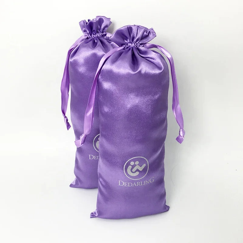 Printed satin purple romantic Gift Satin pouch hair dust clutch cosmetic Drawstring Bag handbag Satin pouch with purple ribbon