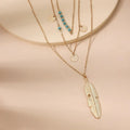 Fashionable Jewelry Turquoise Bead Feather Sequin Gold and Silver Plated Multilayer Necklace