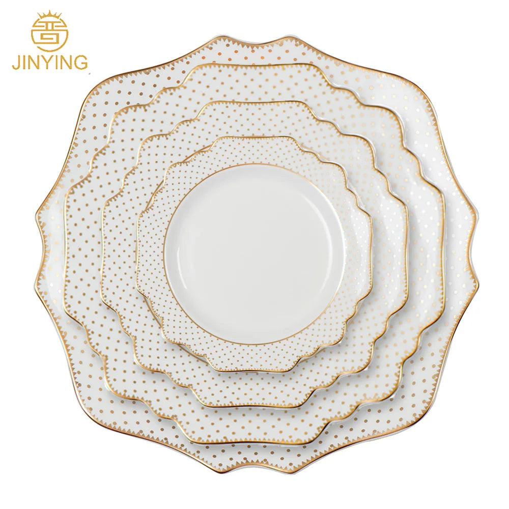 Wholesale 13 Inch Sunflower Gold Rimmed  Luxury Ceramic Plates Set Ceramic Dinnerware