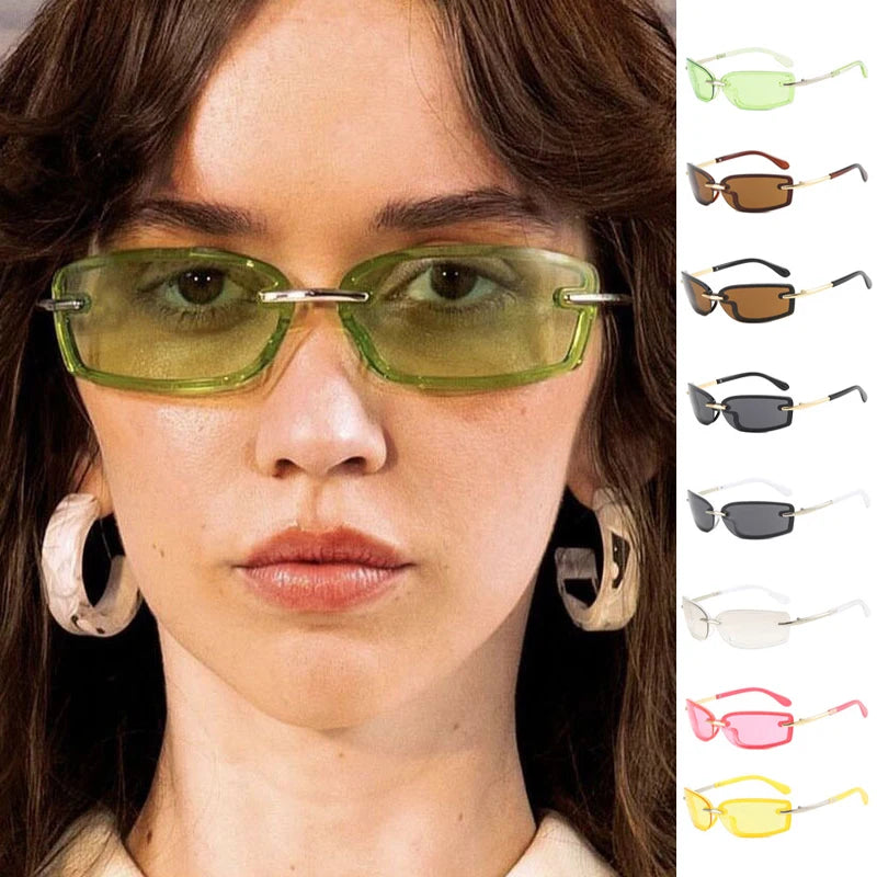 DL Glasses Wholesale Rimless Small Frame Sunglasses square Metal Colorful Steampunk Eyewear Y2K Fashion Shades