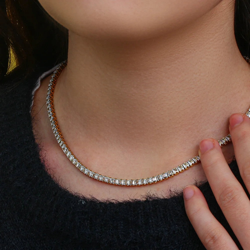 Dreamshow Luxury Iced Out Square Zircon Choker Necklace Diamond Tennis Chain Necklace Party Jewelry